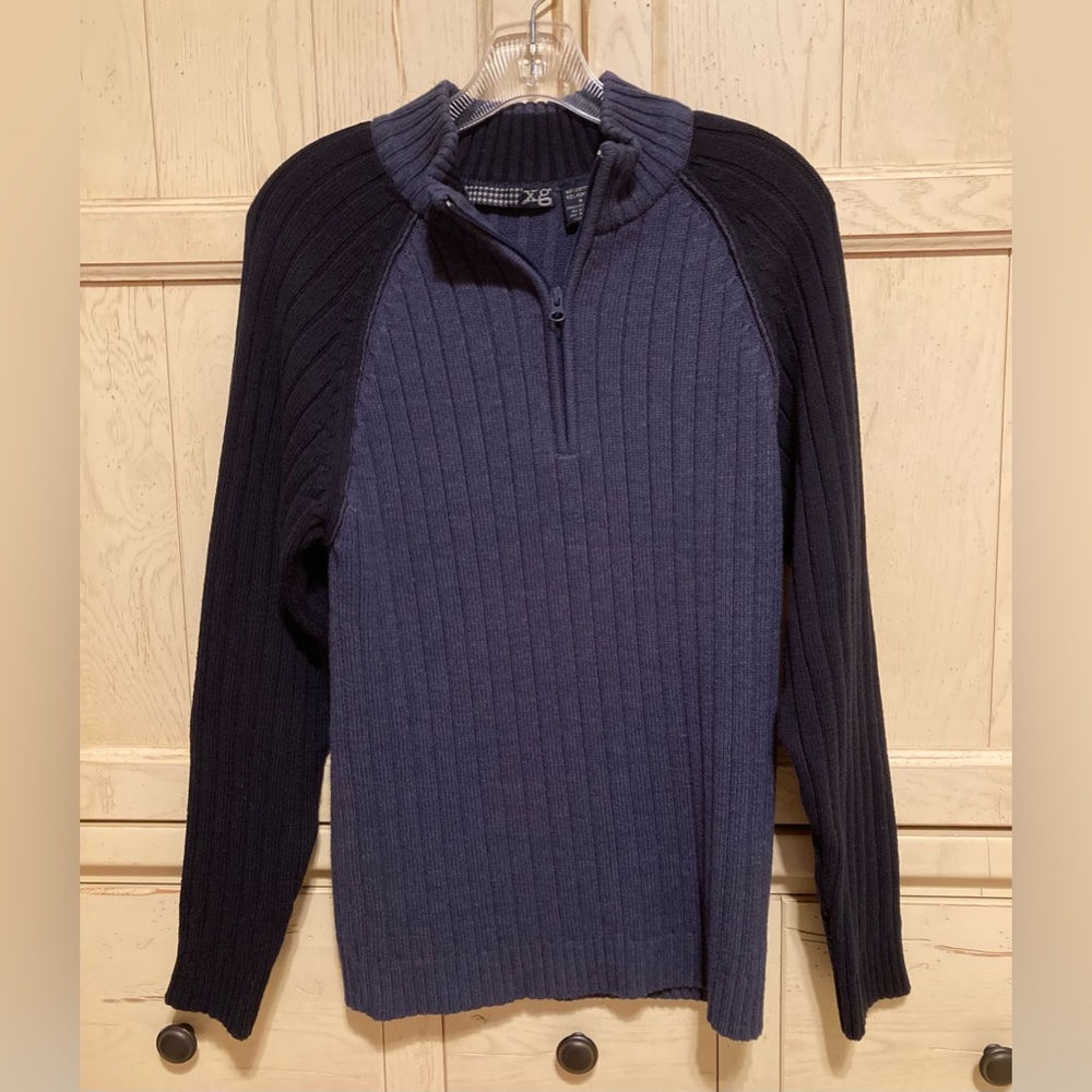 Men’s Two-Tone Quarter-Zip Navy Sweater - SMALL - Never Worn